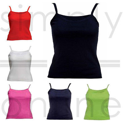 Womens Plain Sleeveless Ladies Stretch Long Strappy Camisole Vest Cami Tank Top