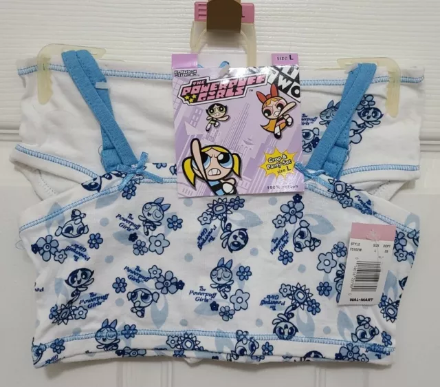 Vintage NOS 2000 Powerpuff Girls 2 Piece Set Crop Top/Bra & Panty Set Girls Sz L