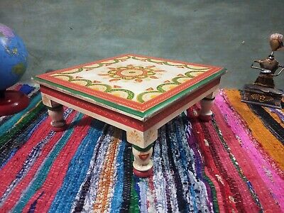Colorful wood bajot painted chowki handicraft pedestal wooden table for puja 3