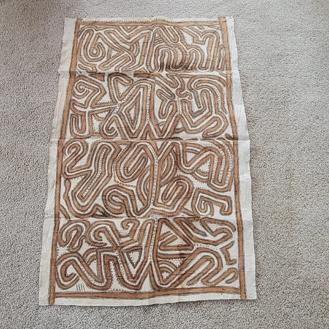 Vintage PNG Tapa Bark Cloth Painting Papua New Guinea Water Marks 29.5x47in.