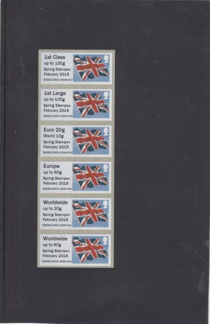 GB 2015  Post & Go Frama ATM Union Flag STAMPEX overprint 1st Coll Strip reel B1