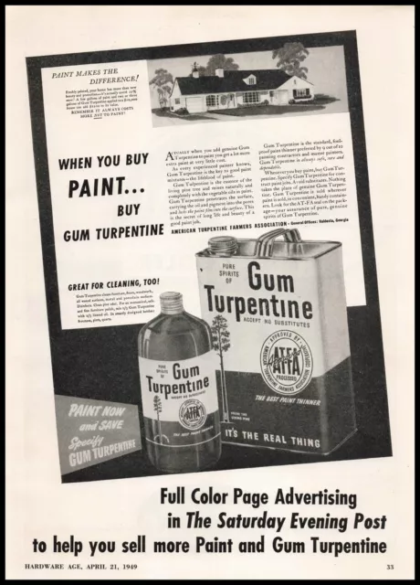 Vintage 1939 Turpentine Pure Gum Spirits Print Ad Advertisement
