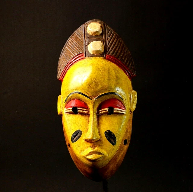 ANCIEN MASQUE AFRICAIN Baule sculpté main bois peint art rituel tribal