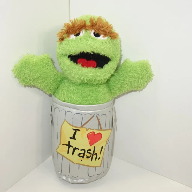 SESAME STREET OSCAR The Grouch in Trash Can Plush I Love Trash Garbage
