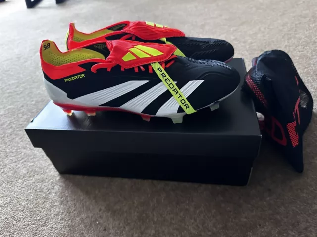 Adidas Predator Elite With Tongue FG Boots Black & Red UK 8 -UNOPENED