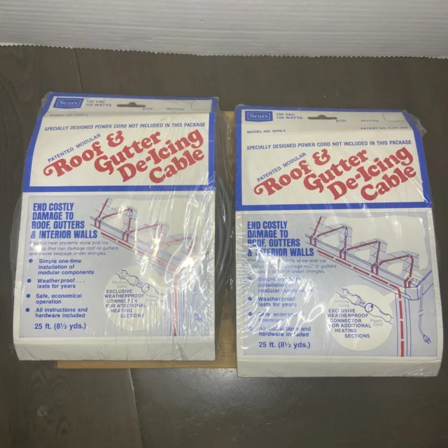 2 Sears 120VAC 25' Roof & Gutter De-Icing Cable Model MHS-1, No Power Cord, New