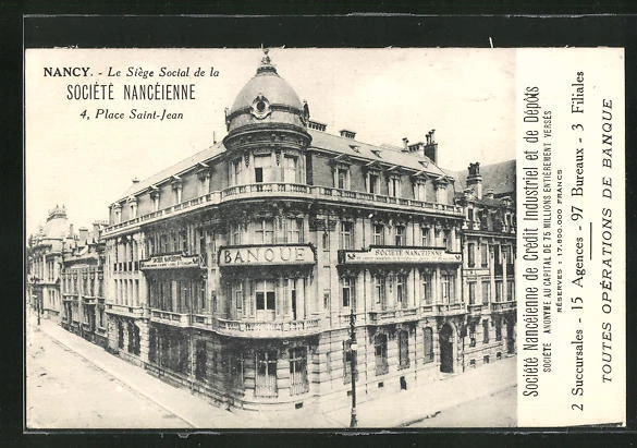 CPA Nancy, Societe Nancienne, 4, Place Saint-Jean, Bank