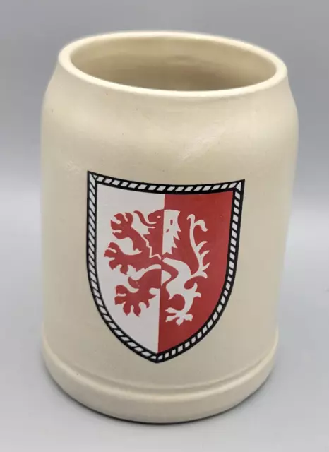 Vintage German Beer Mug Stein 0.5L Red White Coat of Arms Shield Crest Stoneware