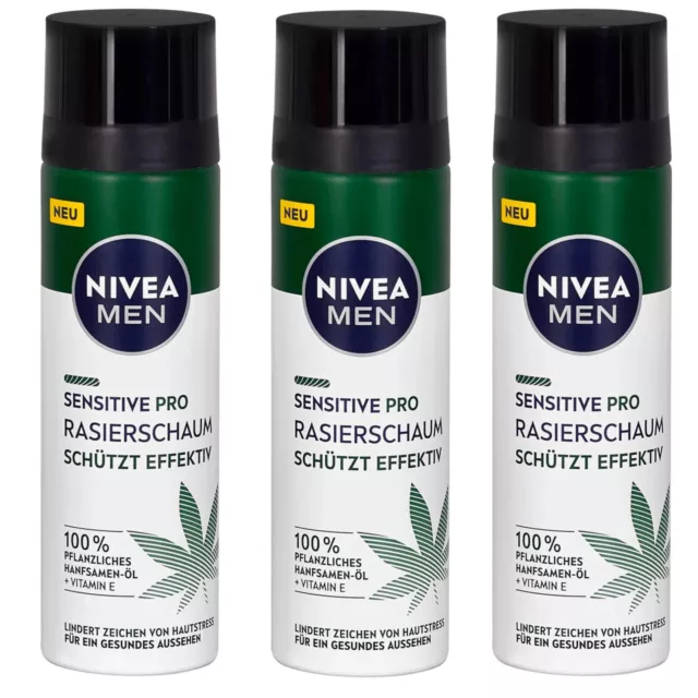 3x 200ml Nivea Men Sensitive Pro Rasierschaum schützt effektiv Hanfsamenöl