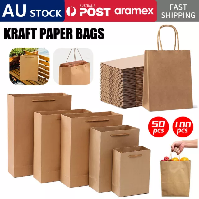 Kraft Paper Bags 50 x Bulk, Gift Shopping Carry Craft Brown Bag with Handles