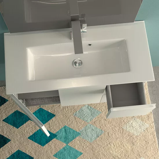 Mobile arredo da bagno 80 100 lavabo ceramica bianco lucido grigio talpa A55 3