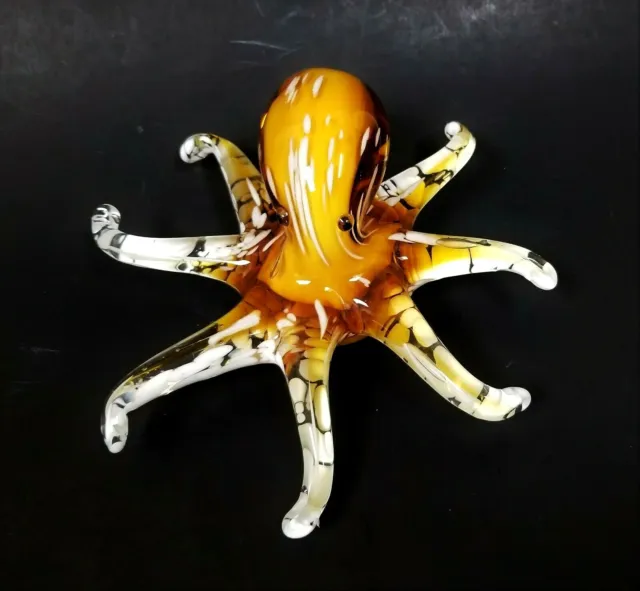 New Murano Style Art Glass Amber,White Octopos Figurine,Paperweight