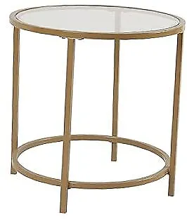Spatial Order Round Metal Accent Table Glass Top, Gold K7143-J014 Mustard Gold