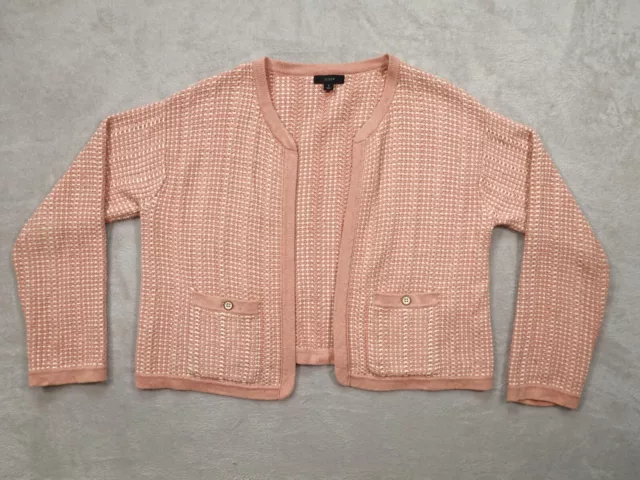 J Crew Womens Pink Open Front Waffle Knit Cardigan Sweater Pockets Size S