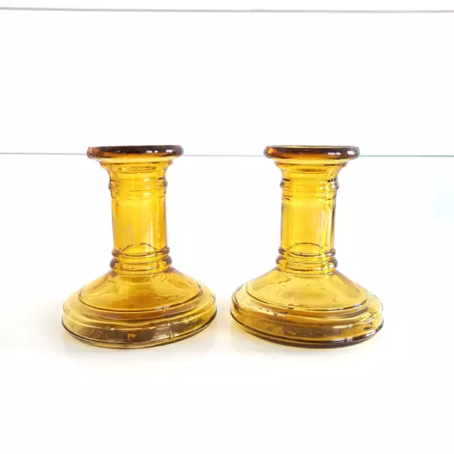 Vintage Amber Glass Candlestick Holders by Vidrios De Levante Spain