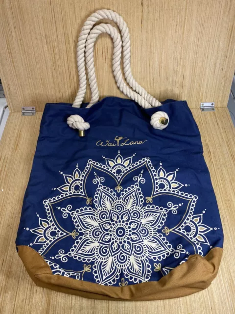 Wai Lana Hawaii Womens TOTE BAG Mandala Print Beach / Gym Rope Handle Blue 18x17