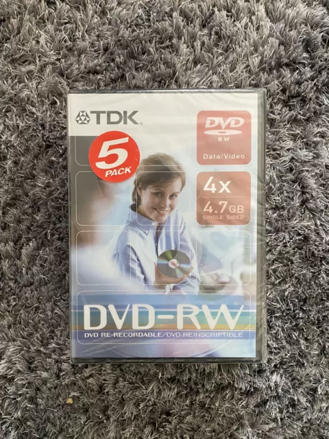 TDK DVD+RW Rewritable DVD’s - 5 Pack with cases. BRAND NEW SEALED.