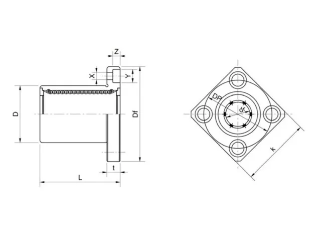 Linearlager mit quadratischem Flansch 40mm LMEK40UU 3