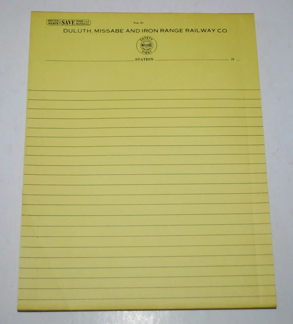 Duluth Missabe & Iron Range Full Unused Lined Pad 8 1/2 x 11" EXC