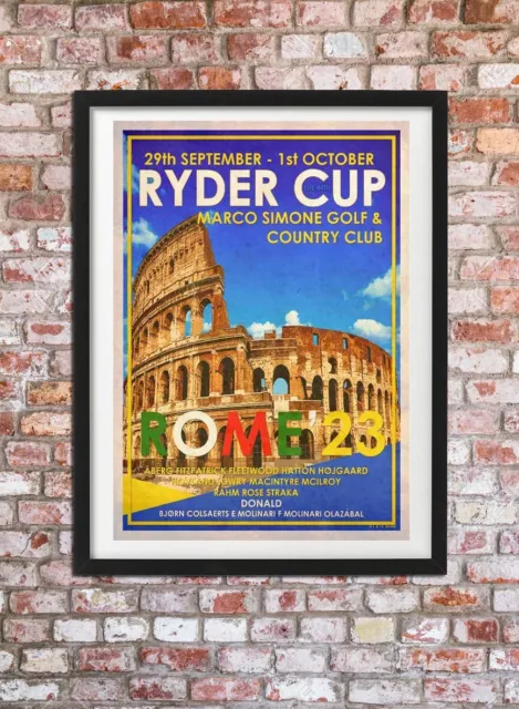 RYDER CUP ROME 2023 Vintage style A4 Illustrated Art Poster Print
