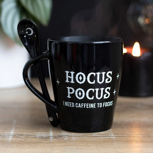 Tasse mit Löffel Gothic Magie Hocus Pocus Becher schwarz spülmaschinenfest