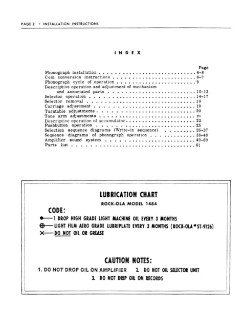Rock Ola Model 1493 Princess Jukebox Instruction & Parts Manual 1962 (93 Pages) 2