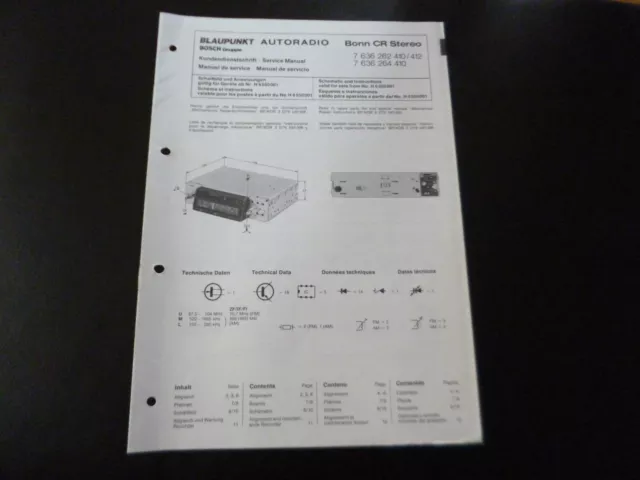 Original Service Manual Schaltplan Blaupunkt Bonn CR Stereo