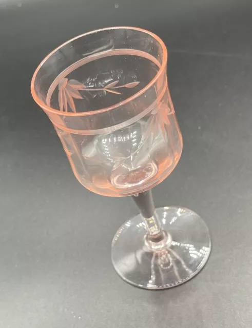 Morgantown Etched Pink Glass, Leaves, Wine Sherbert Glass
