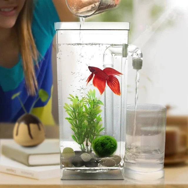 Kids Fish Tank Self Cleaning Small Desktop Fish Aquarium LED Clean Easy Q5X5