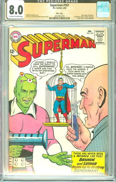 SUPERMAN 167 CGC 8.0 WP NEW ORIGIN of BRAINIAC & 1st LEX LUTHOR team-up DC 1964