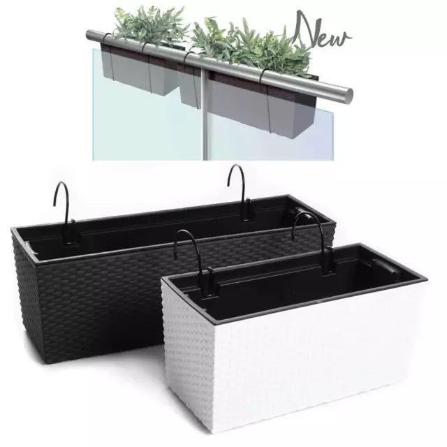 Blumenkasten Geländerkasten Blumentopf Rattan Optik Halterungen Wahl