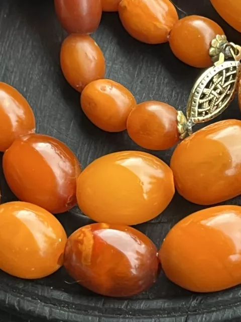 Antique Silver Natural Orange Baltic Butterscotch Amber Beads Necklace 40.8g 20” 3