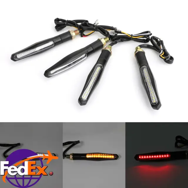 4x Sequential Flowing LED Motor Turn Signal Indicator Lights DRL Brake Lamp US