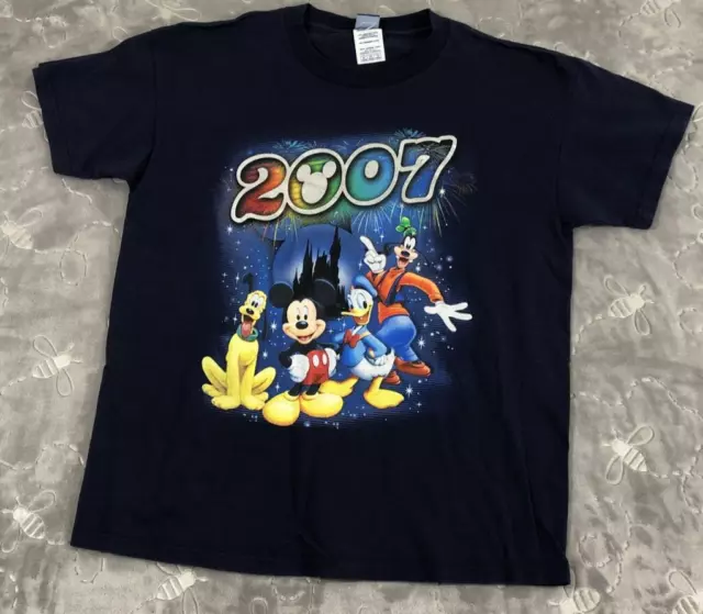 Walt Disney World Shirt  2007 Blue T Size XL Youth Kids 18/20 100% Park Y2K