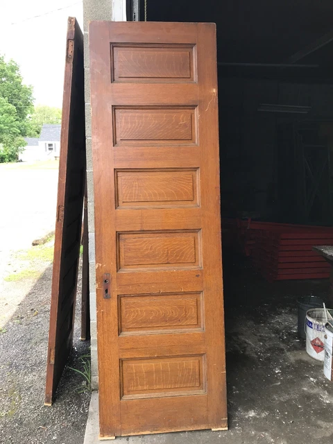 MAR Antique painted green raise panel passage door 29 5/8 x 95 X 1 3/4