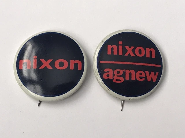 TWO 1968 Nixon Agnew Antique Political Republican President Old Campaign Buttons