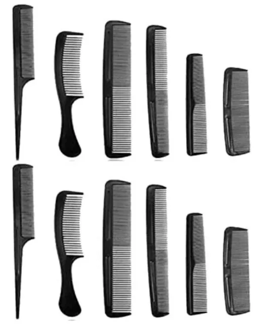 12x Black Hair Styling Comb Set Assorted Hairdressing SalonBarbers Men Women Cut