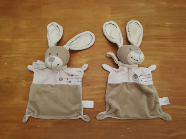 OLO/ Lot 2 Doudou Nicotoy Lapin Plat Rose Marron Beige Écharpe Blanc Rond Croix