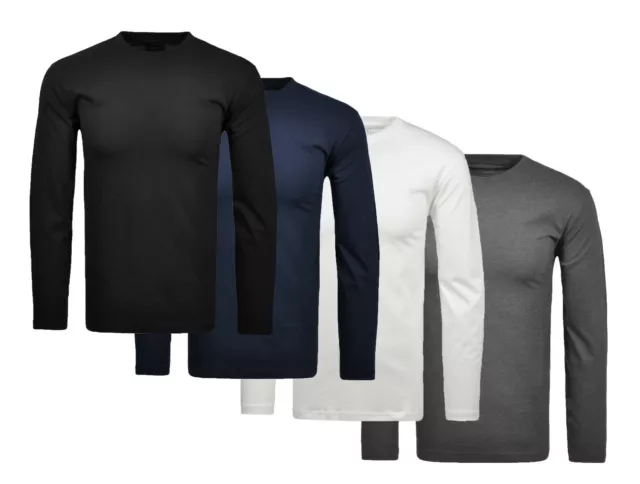 Mens Jersey Heavy Cotton Base Layer Long Sleeve Crew- Neck Top Tee T-Shirt S-3XL