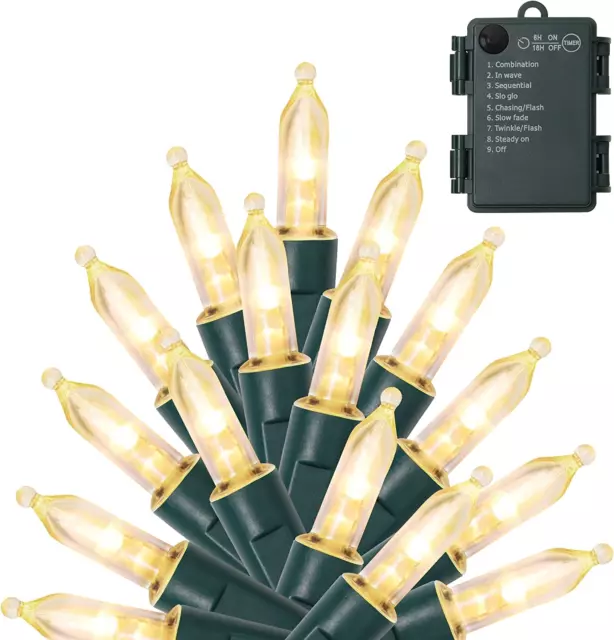 50 Led Outdoor Christmas Lights 16 Ft Battery Operated Mini String Lights With 8