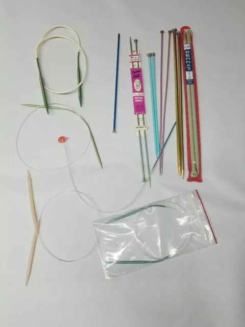 Vintage Knitting Needles Lot New Used Various Brands Lot of 9 + 1 Crochet Hook.