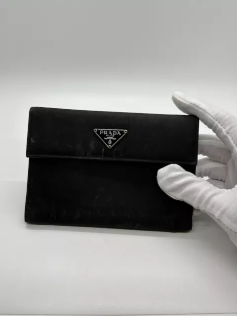 Authentic PRADA TESSUTO  Saffiano Leather Wallet Purse Black