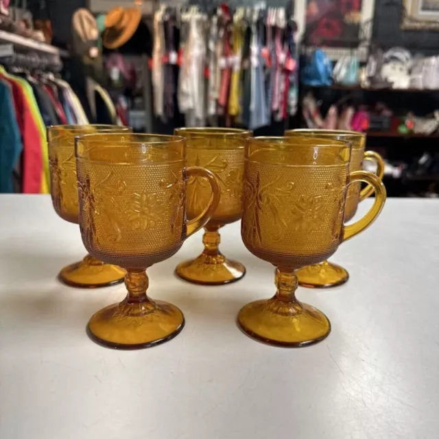 Amber Tiara Pedestal Handled Mugs (5)