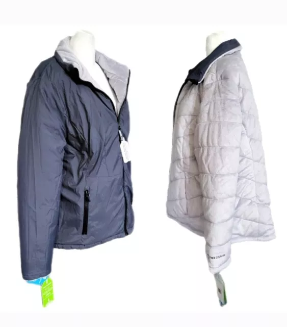NWT Free Country Reversable Puffer Coat Jacket Silver Gray Sz XL $120 3