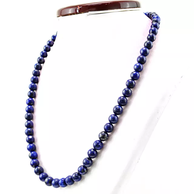 348.00 Cts Natural Round Shape Lapis Lazuli Single Strand Beads Necklace (RS)