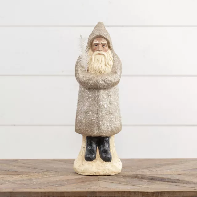 16" Champagne Glitter Belsnickel w/ Tree Figure Retro Vntg Christmas Decor