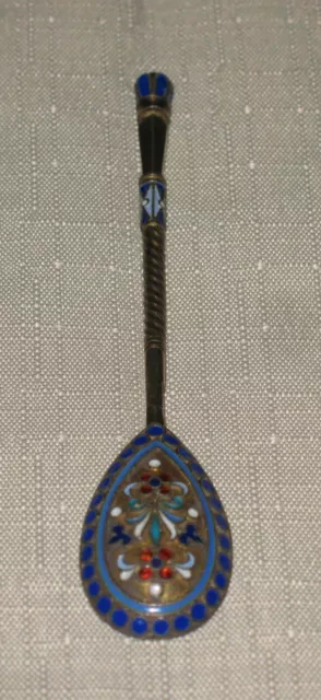 Antique Cloisonne Enamel Russian Imperial Silver 84 Spoon