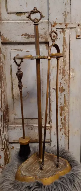 Antikes Kaminbesteck mit Ständer Kamingarnitur Zubehör Ofen Bronze Jugendstil