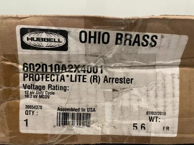Hubbell 602010A2X4001 Lite Arrestor 10.2 kV MCOV 30654370 NEW IN BOX! 3