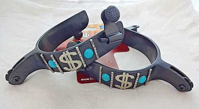 Black Iron Spurs $ Turquoise Pair Adult Horse Tack Rowels Western Dollar Sign